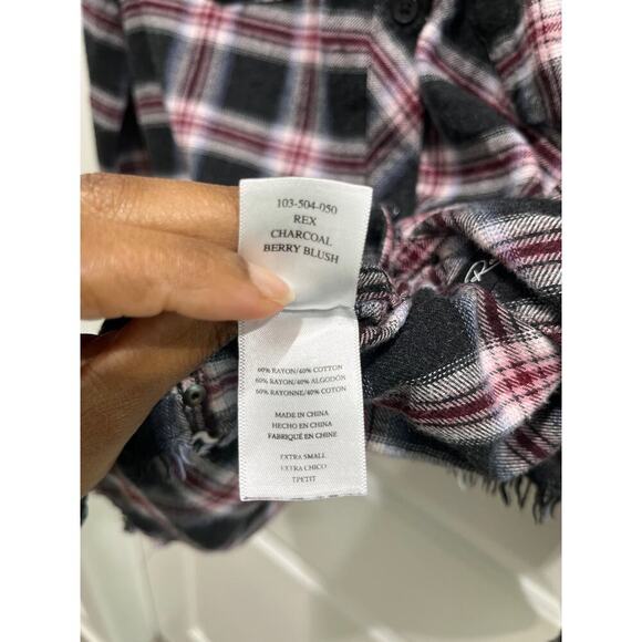 Rails Plaid Long Sleeve Studded Blouse Button Down Shirt Sz XS - Picture 4 of 8